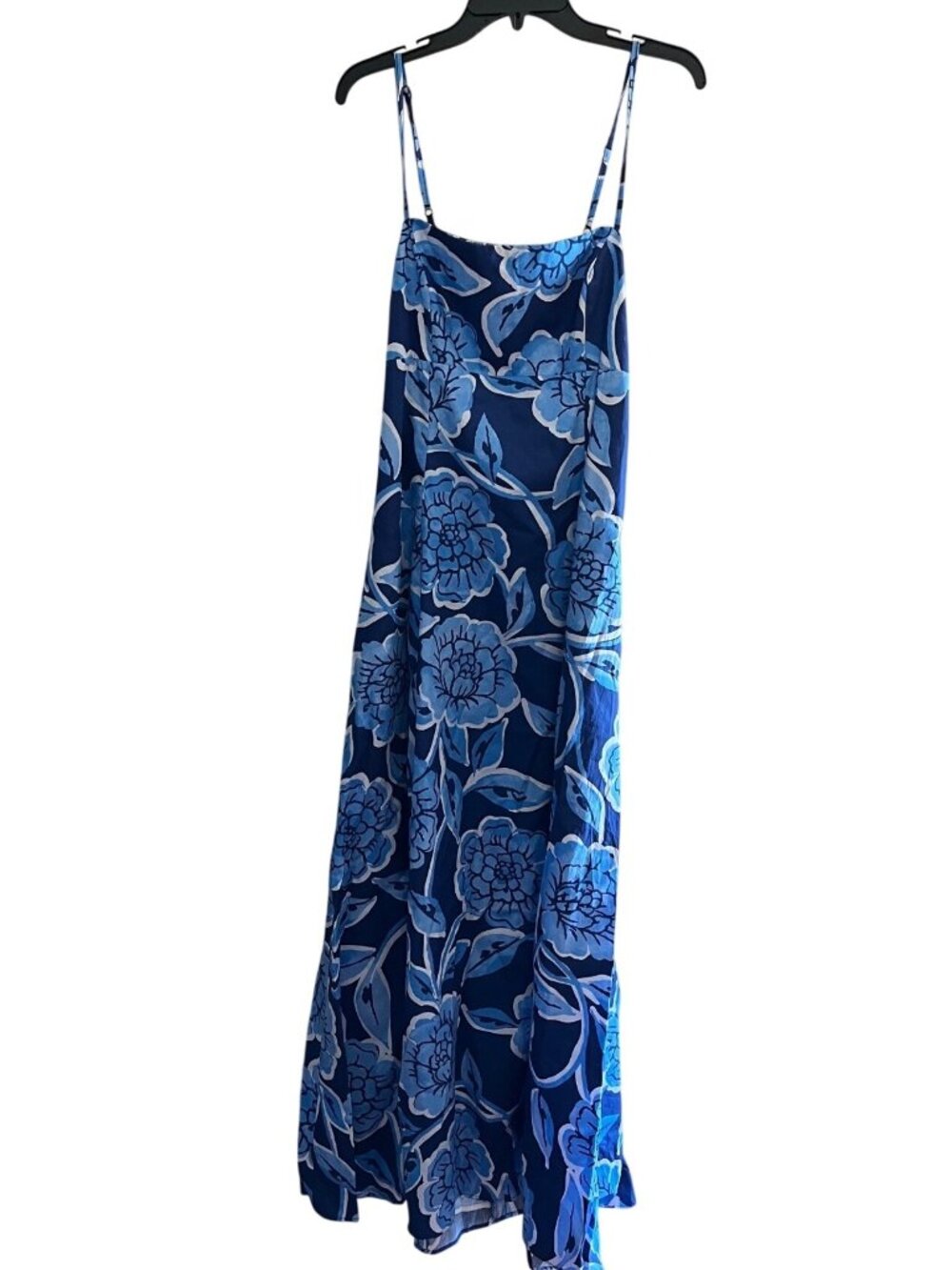 Premier Amour blue floral Maxi Dress Adjustable Straps 12 100% Cotton shell
